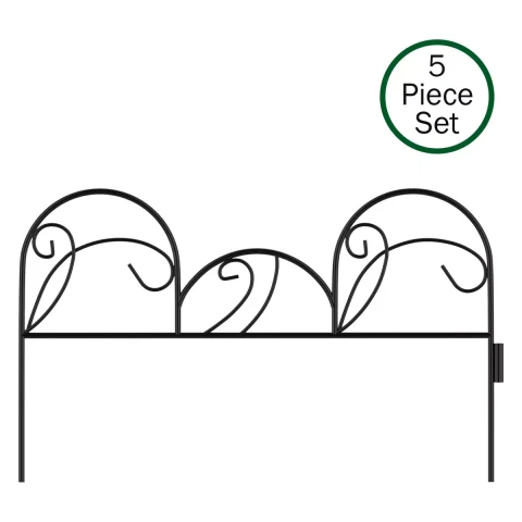 Mimosa Decorative Metal Garden Interlocking Fencing Set for Edging Flower Beds and Landscaping - Black, 5 Pieces